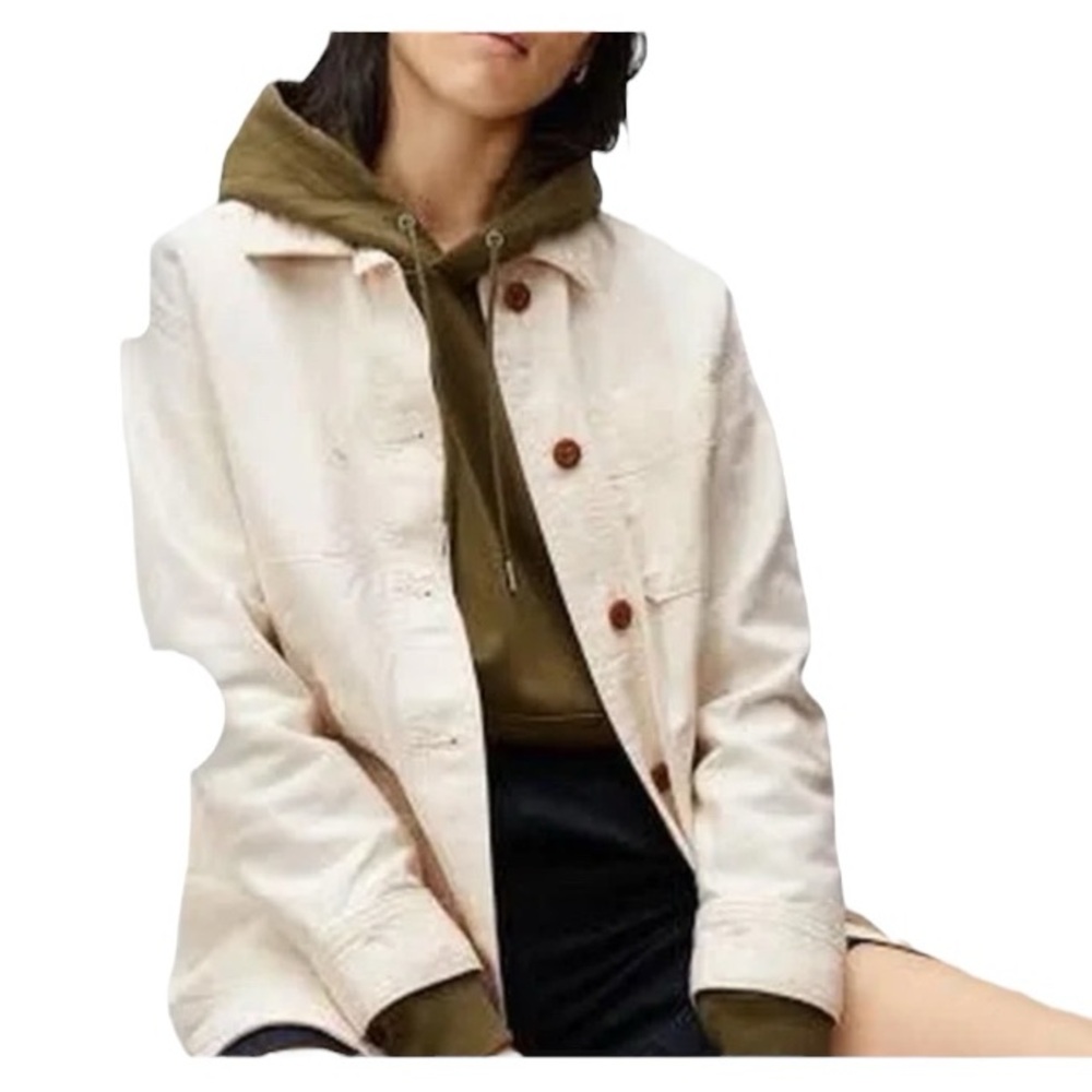 Everlane Cinchable Chore Jacket Cream Bone Cotton Canvas Oversized Size XXS